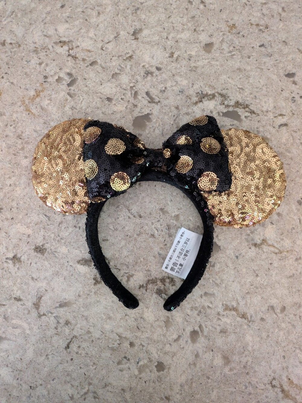 Disney Minnie Mouse Gold And Black Polka Dot Sequin Ears